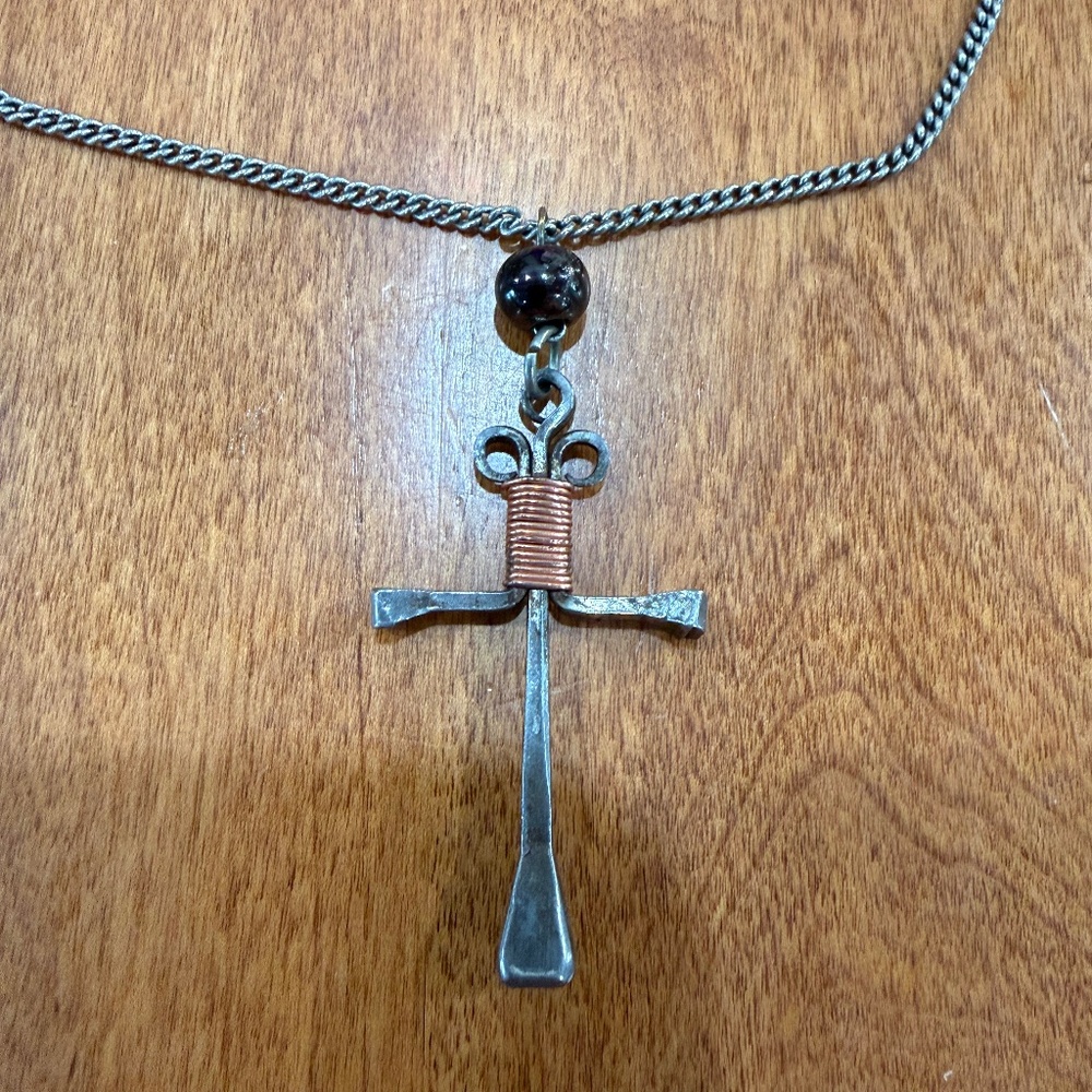 Vintage Horse Nail Cross Necklace on Chain
